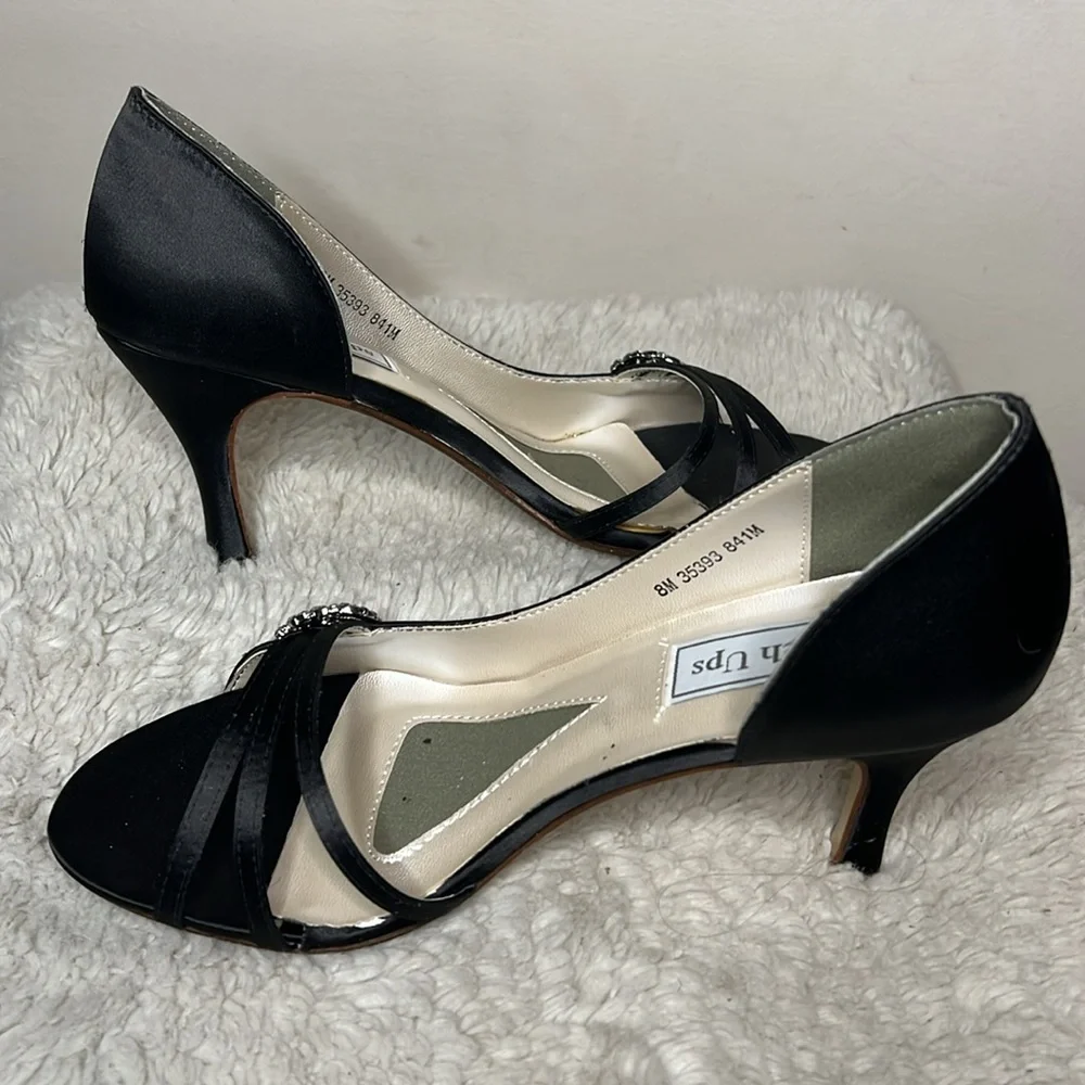 NIB TOUCH UPS black satin, with rhinestones sharmain 841M size 8 eight - Picture 6 of 7